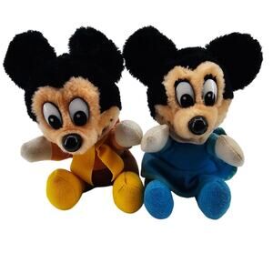Vintage 80's Christmas Carol Mickey Minnie Mouse 8" Stuffed Animals Korea